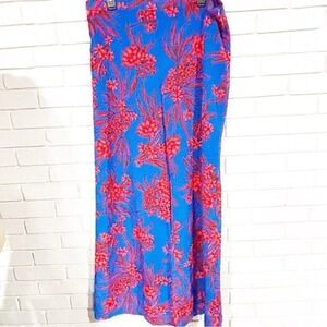 Asos Floral Wide Leg Pants Blue‎ Red Tropical High Rise Trousers | Size 14